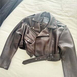 Zara Women's Dark Brown Leather Biker Jacket